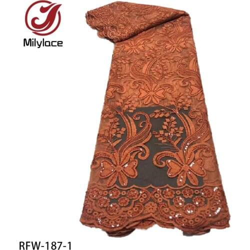 African Embroidered Net Lace Fabric 2021 High Quality French Sequins Lace Fabrics 5 Yards/pcs for Sewing RFW-187