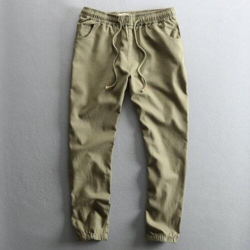 Summer Mens Cotton Linen Pants Slim Slim Fit Casual Drawsrting Trousers Fashion Street Skinny Pants Men Casual Clothes PT-195