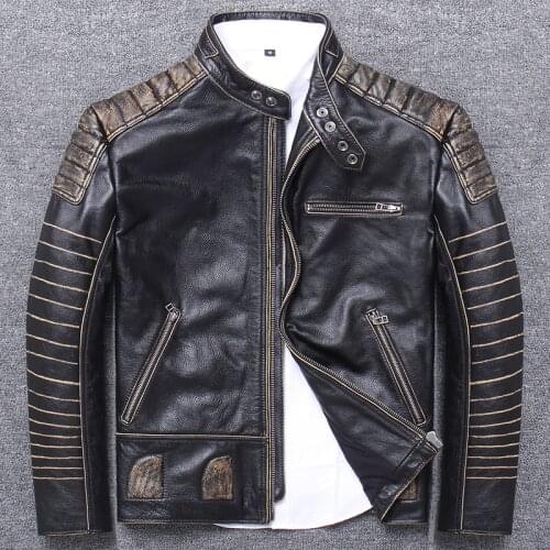 Locomotive genuine leather clothing male three-dimensional do used edge grinding cowhide jacket stand lead loose winter coat