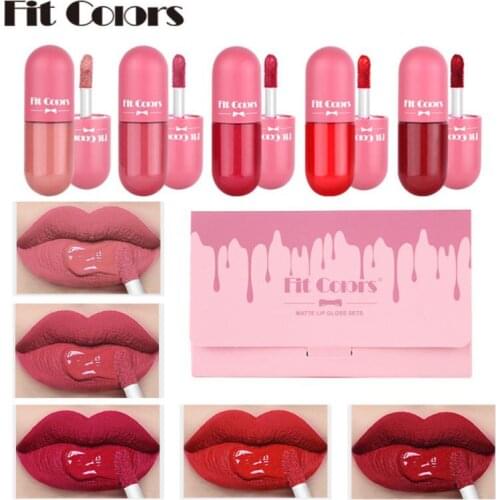 5/8pcs Mini Capsule Lip Gloss Set Velvet Matte Non-stick Cup Lipstick Waterproof Lasting Natural Makeup TSLM1