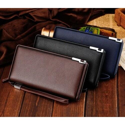 New Mens Genuine Leather Zip Card Holder Flip Phones Purse Clutch Long Wallet Business Large-Capacity Clutch Mobile Phone Bag