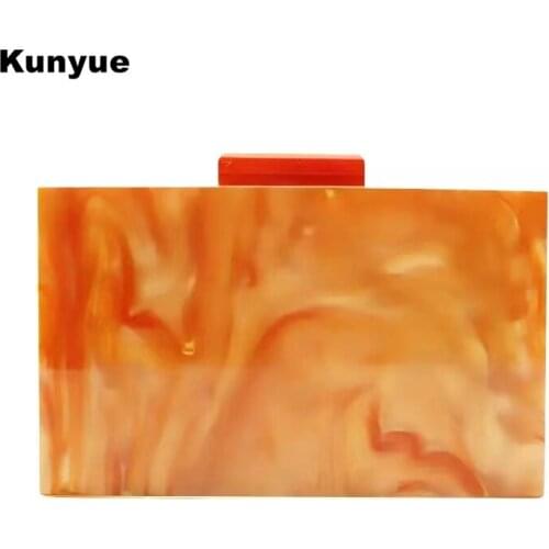 New Arrival Messenger Bag Luxury Orange Poured Acrylic Evening Bag Women Candy Handmade Clutch Purse Solid Trendy Party Handbags