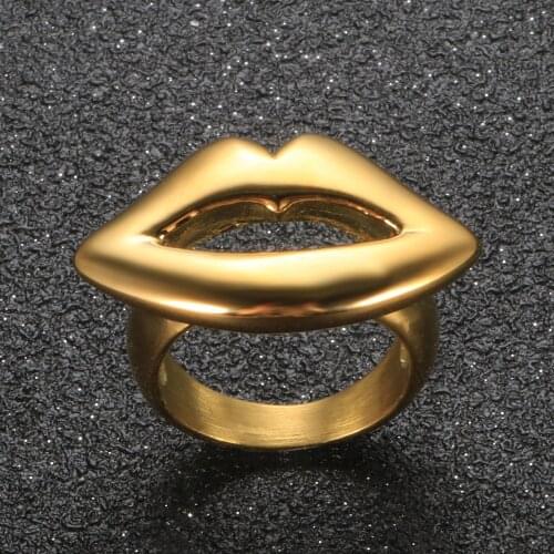 Punk Thick Exaggerate Lip Shaped Rings Simple Stainless Steel Personality Hip Hop Party Finger Jewelry Accessory For Women Men