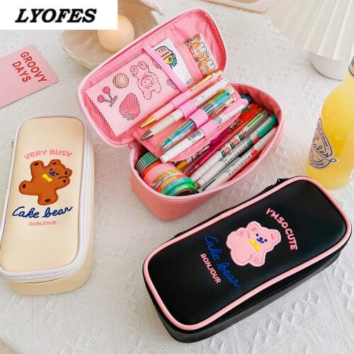 Student School Pencil Bag Kawaii Bear Japan Korea Fashion Large Capacity Cute Pen Box Girls Cosmetic Cases Holder Big Capacity