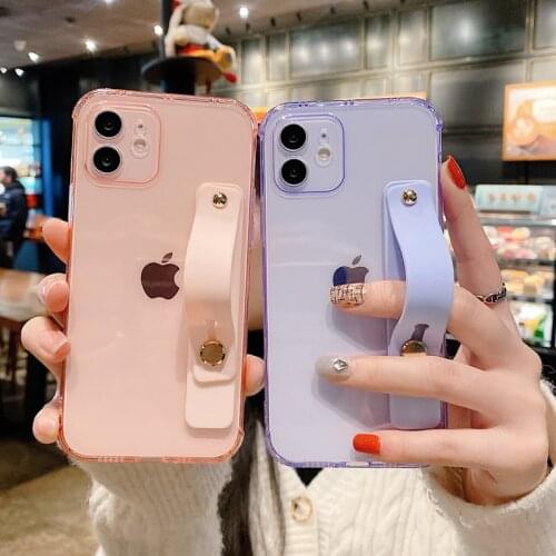 Holder Clear Phone Shockproof Case For iphone 11 12 Mini Pro Max XR X XS Case For iphone 7 8 Plus SE 2020 Wrist Strap Back Cover