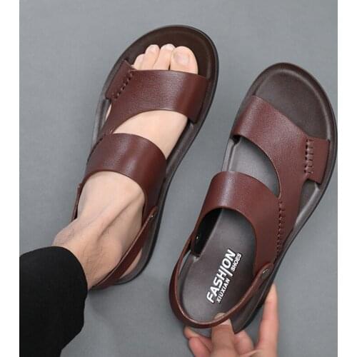 Genuine Leather Beach Slippers Men Summer Leather Casual Shoes Male Brown Black Mens Sandals Comfortable Sandals Shoes for Men