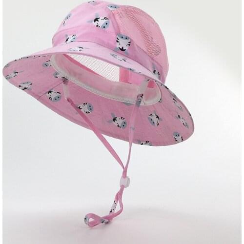 Sun Hat Girl Summer Beach Kids Bucket Pink Big Brim With String Breathable Mesh Cap Accessory For Teenagers