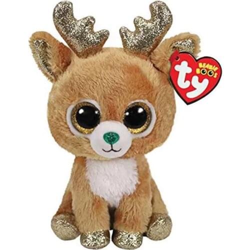Ty Beanie Boos Big Eyes Glitzy The Christmas Reindeer Plush Stuffed Animals Toys Collection Decoration Doll Gift For Kids 15CM