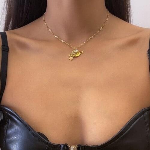 Korean Fashion Crystal Saturn Universe Choker Pendant Cristal Naszyjnik Girls Sun Moon Choker Necklaces For Women Party Jewelry