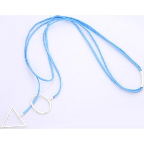 Blue Leather Long Necklace Elegant Simple Color Triangle and Round Pendant Necklace For Women Fashion Jewelry Dropshipping 2021