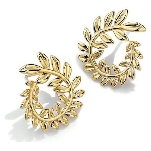 18K Gold REAL. Authentic 925 Sterling silver Ear Piercing Olive Branch Leaf Stud earrings wheat C-20210912