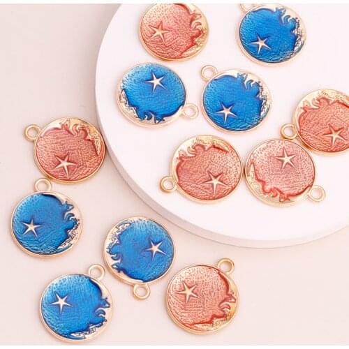 10pcs Enamel Round Stars Moon Charms for DIY Making Earrings Necklaces 26x20mm Metal Alloy Pendants Jewelry Accessories
