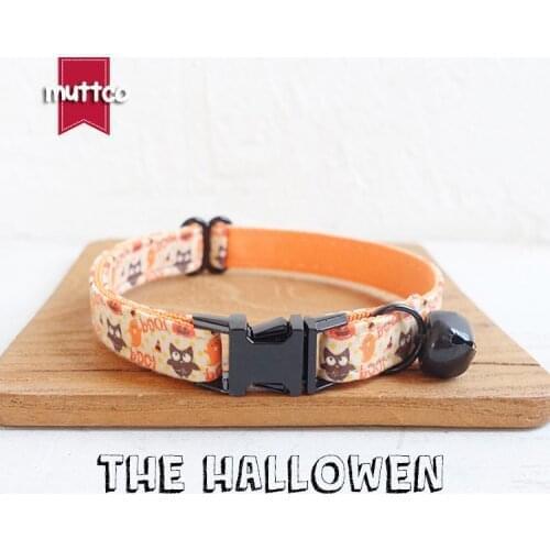 10pcs/lot MUTTCO retail with black high quality metal buckle collar for cat THE HALLOWEN design cat collar 2 sizes UCC059H