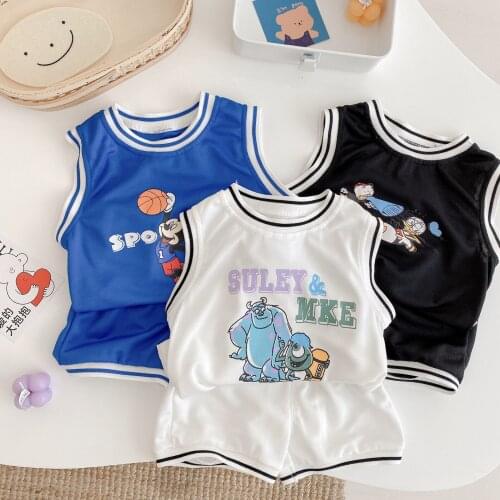 2021 Disney Cartoons Digital Graffiti Short Sleeve Summer Boy and Children 2 Piece Set Donald Duck Fashion Casual Clothes