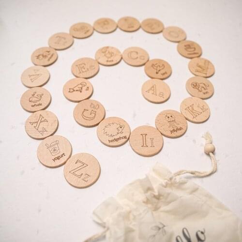 26Pcs Wooden Baby Literacy Card Set Double-sided Use Animal Letters Childrens Early education Montessori Puzzle Toy Kids Gifts