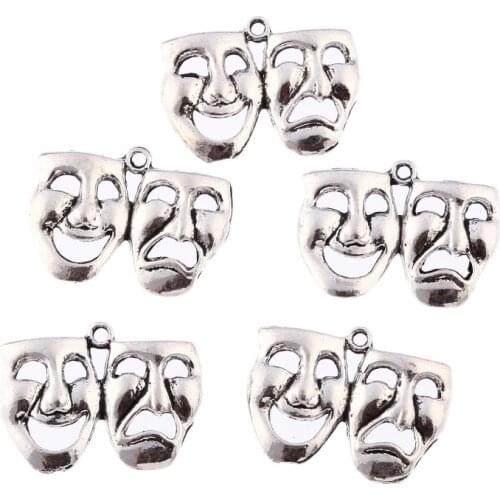 30pcs 32*20mm mask theatre comedy tragedy art Tibetan Silver Bead charms Pendants fit bracelet For Women Men New Year Gift