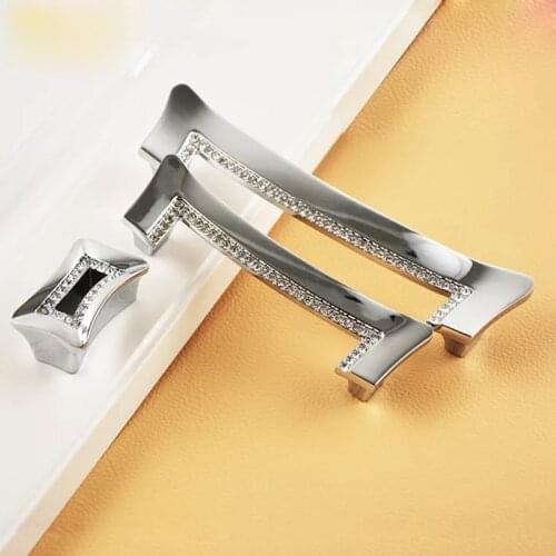 96mm fashion deluxe diamond silver kitchen cabinet handles chrome cupboard pulls K9 crystal drawer dresser furniture knobs 3.8"