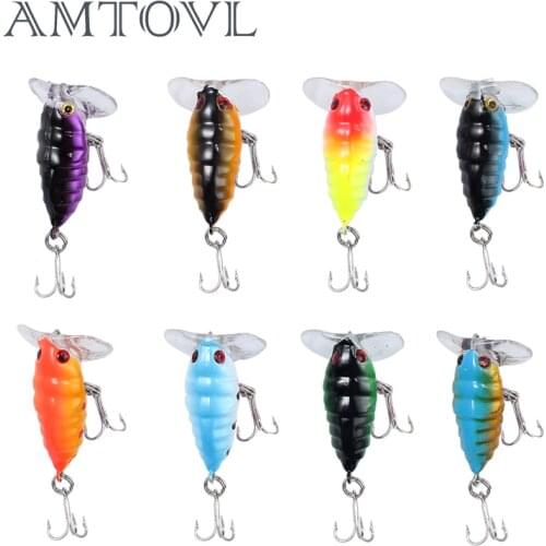 AMTOVL 8pcs Cicada Fishing Lures Topwater Popper Crawler Surface Freshwater Bream Bass Cod