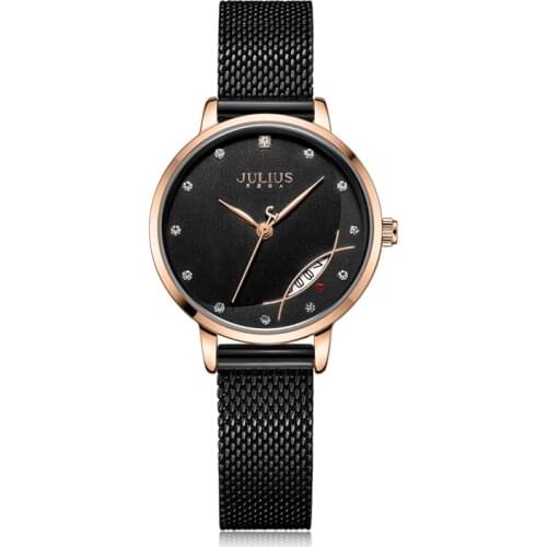 Ultrathin Julius Auto Date Womens Watch Japan Mov't Lady Hours Fine Fashion Clock Bracelet Stainless Steel Girls Gift Box