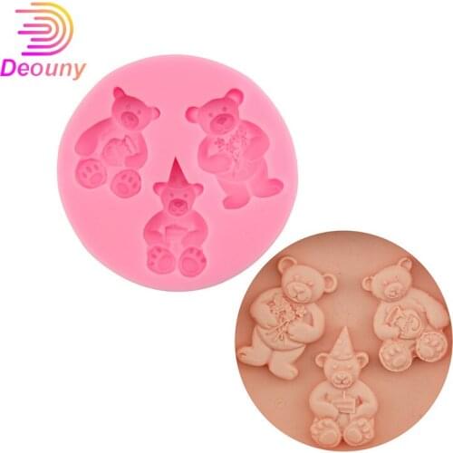 DEOUNY Three Bears Shape Chocolate Mold DIY Biscuit Cake Decoration Baking Tools 3D Fondant Clay Soap Liquid Silicone Mould Hot