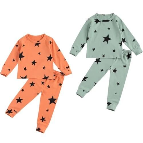 Baby Pajamas Set Toddler Boy Girl Star Print T-Shirt and Pant Set Fall Winter Sleepwear Clothes