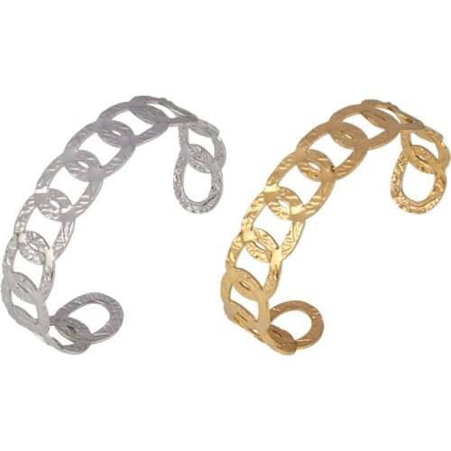 Geometric Open Cuff Bracelet Stainless Steel Bracelet For Women Vintage Punk Curb Cuban Chain Bracelets Jewelry