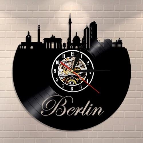Germany Cityscape Berlin City Skyline Wall Clock Vinyl Record Clock Germany Travel Decorative Clock Deutsche Wall Art Clock