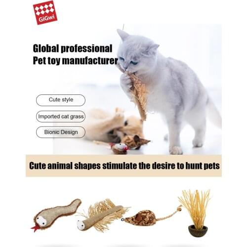 GIGWI Pet Toys Meow Fun Series Nature Combination Cat Toy 4in1 Actively React to Natural Catnip Raffia or Rattle Toy For Cat