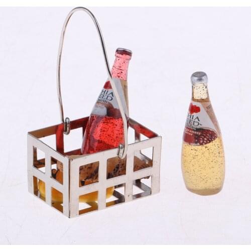 1/12 Dollhouse Miniature Groceries Bread Coffe Bottles & Metal Basket Kitchen Foods