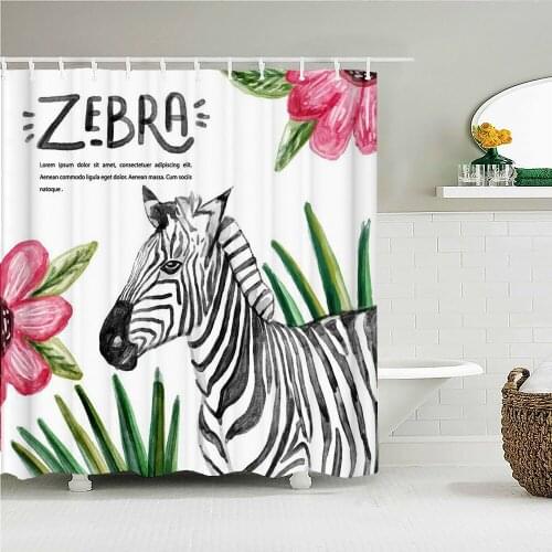Creative Cartoon Animals Zebra Giraffe Art Shower Curtain Waterproof Bathroom Decoration Home Furnishing