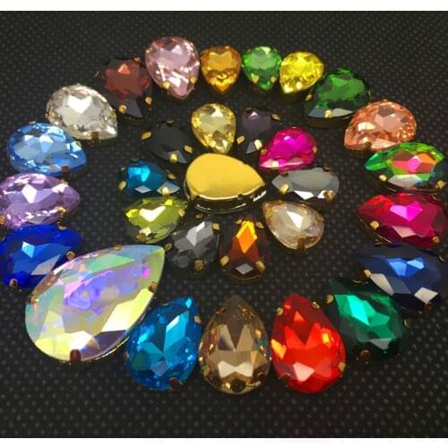 Teardrop Crystal Stone With Gold Claw Setting for sewing,Sewing Glass Crystal