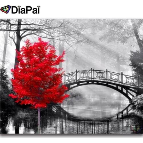DIAPAI Square/Round Drill 5D DIY Diamond Painting "Tree bridge scenery" Embroidery Cross Stitch Full Rhinestone Decor A27581