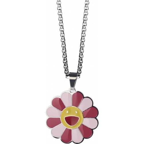 Stainless Steel Cute Hip Hop Sunflower Pendant Necklace Men Women Delicate Fashion Flower Smiley Jewelry Gift For Him