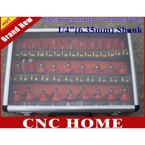 35PC 1/4"(6.35mm) Shank Tungsten Carbide Router Bit Set Wood Woodworking Cutter Trimming Knife Forming Milling Aluminum Case box