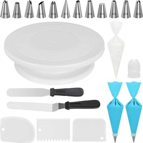 Bakeware Set Cake Decorating with Cake Turntable Numbered Cake Decorating Tips Icing Spatula Icing Smoother Piping Bag