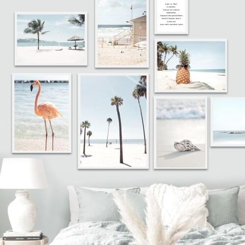 Wall Art Canvas Painting Sea Beach Wave Conch Flamingo Pineapple Sky Nordic Posters And Prints Decor Pictures For Living Room