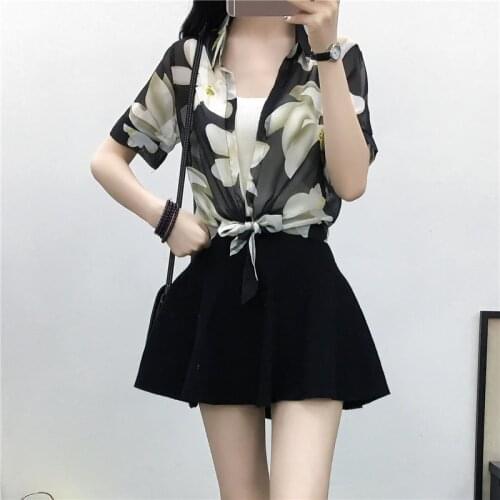 New 2021 Summer Flower Print Chiffon Jacket Women Short Sleeve Loose Thin Coat Lady Tops Female Plus Size Clothes Femme Y957