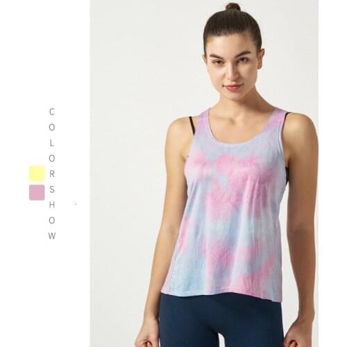 New Women Yoga Vest Tie-dye Fitness Stretch Workout Sleeveless Tank Breathable Tops Summer Casual Loose Sportswear Plus Blouse
