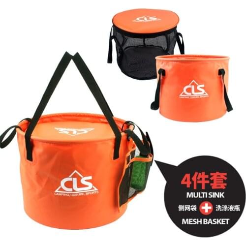New outdoor folding bucket double-decker leachate basket wash Vegetable dishwasher camping telescopic fishing barrel Fishing Bag