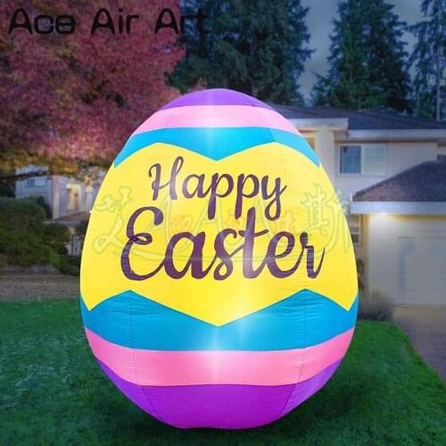 Easter Outdoor Inflatable Decoration Inflatable Wave Stripe Easter Egg with "Happy Easter" Led Light Night Decoration For Sale