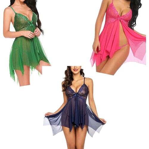 New Sexy Backless Lingerie Mesh Sling Multicolor Pajamas Womens Lace Satin Silk Sleepwear Pajamas Sex Erotic Nightdress Underwe