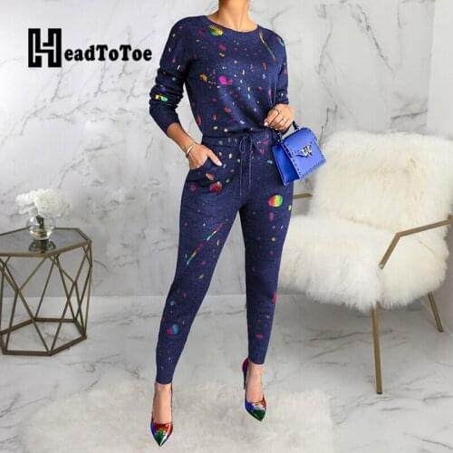 Dot Print Casual 2 Piece Set Women Full Sleeve Round Neck Slim Pencil Two Piece Outfits Woman
