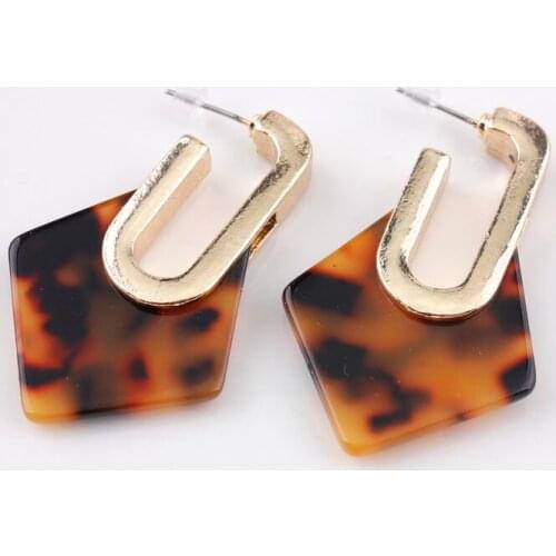 Hot Fashion Lucite Geometry Drop Leopard Resin Acrylic Flat Statement Earrings for Women