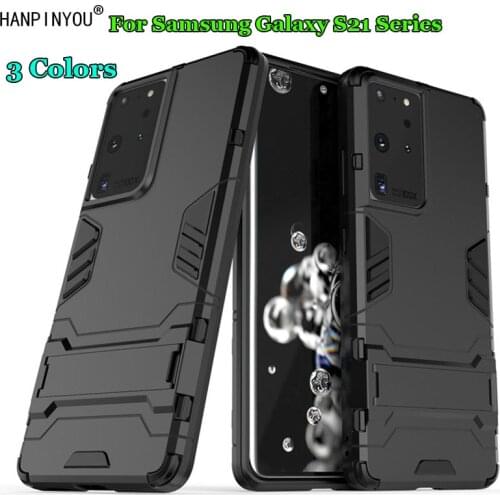 For Samsung Galaxy S21 / Plus / Ultra 5G Hybrid Soft TPU + Hard PC Dual Layer Armor Case Shockproof Bumper Stand Holder Cover