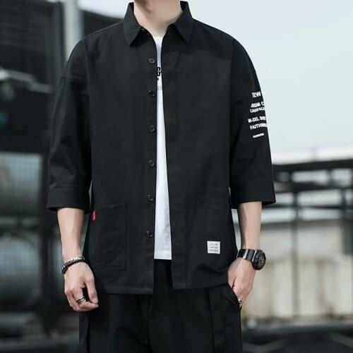 Casual Mens Shirt Hip Hop Half sleeve Oxford Shirts Patchwork Cargo Style Shirt Summer Cotton Streetwear Formal Anti-wrinkle Men