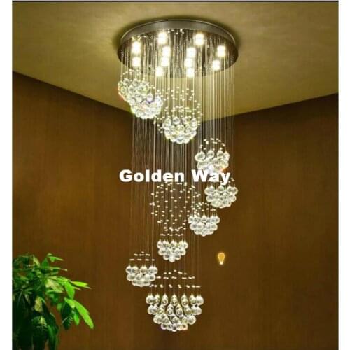 Modern Staircase K9 Crystal Chandelier Lighting D80cm H180cm Pendant Lamp Crystal Ceiling Lamp Living Room Bedroom Hanging Lamp