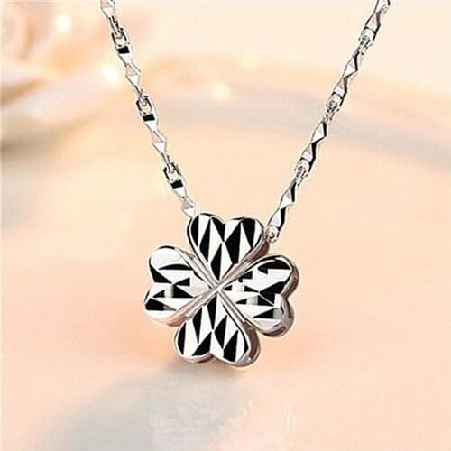 Trendy Lathes-carved Clover Pendant Necklace For Girl Choker Accessories Trendy Silver Chain Clavicle Necklace Female Christmas