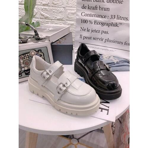Spring and autumn new word buckle Mary Jane womens shoes British thick-soled all-match small leather shoes jk casual loafers