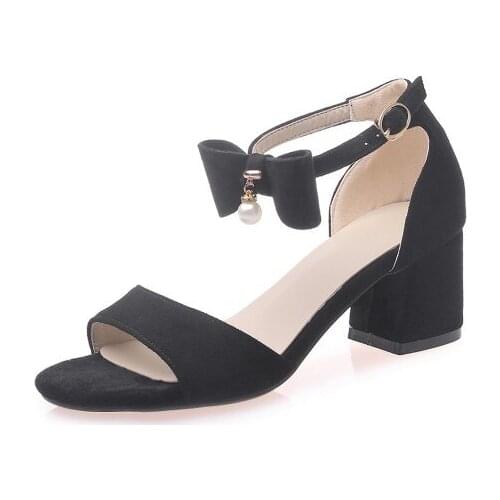 Big Size 11 12 13 14 15 16 high heels sandals women shoes woman summer ladies A ribbon of pearls with bare toes and thick heels