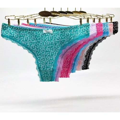6 Pcs/set Tangas Sexy Thong for Women Girls Cotton G-Strings Ladies Panties Floral Print Cute Underwear Wholesale Free shipping